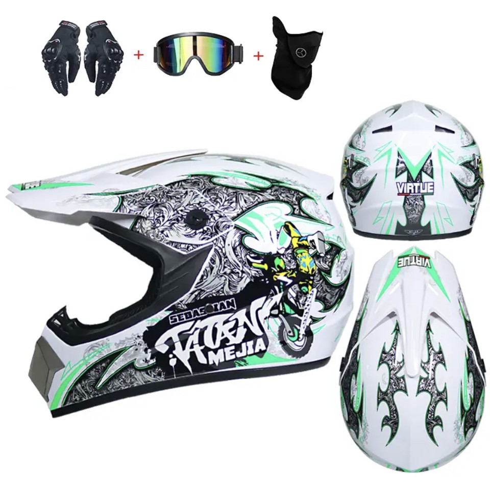 Moto helma krosová Tatan white/green SET