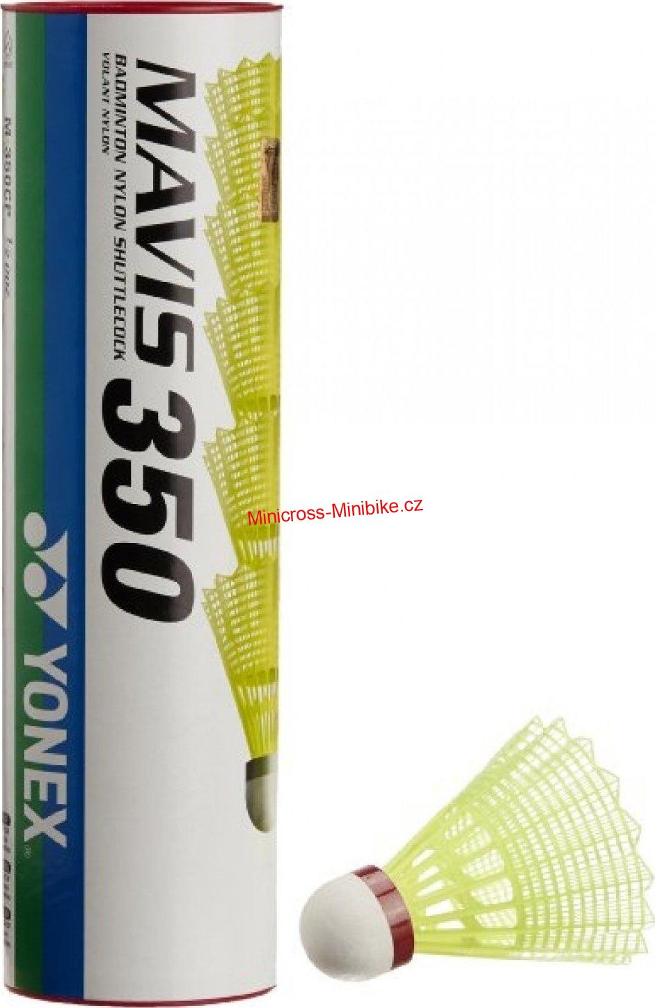 Plastové badmintonové míče Yonex Mavis 350 6ks žluté s červeným pruhem