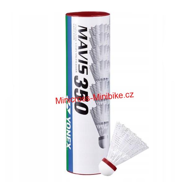 Plastové badmintonové míče Yonex Mavis 350 6ks bílé s červeným pruhem