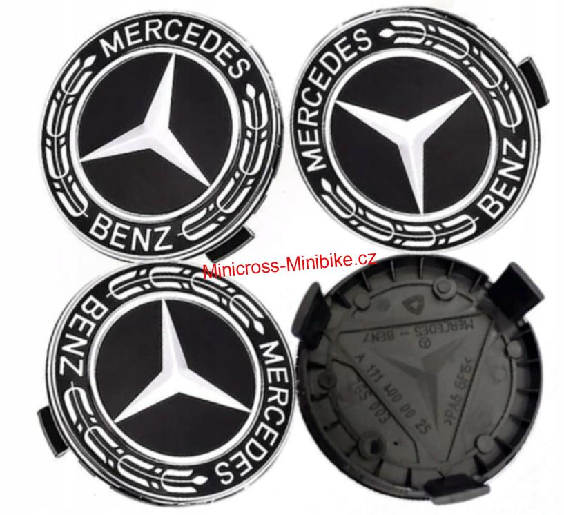 Středové kryty kol s logem Mercedes Benz černé 4Ks 75mm