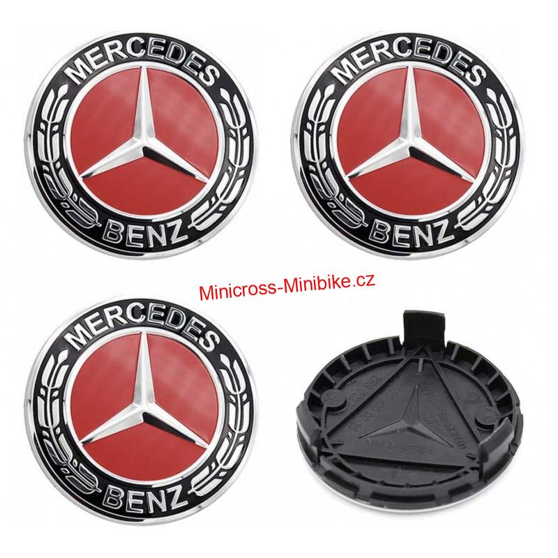 Středové kryty kol s logem Mercedes Benz červené 4Ks 75mm