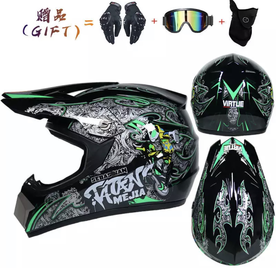 Moto helma krosová Tatan black/green SET