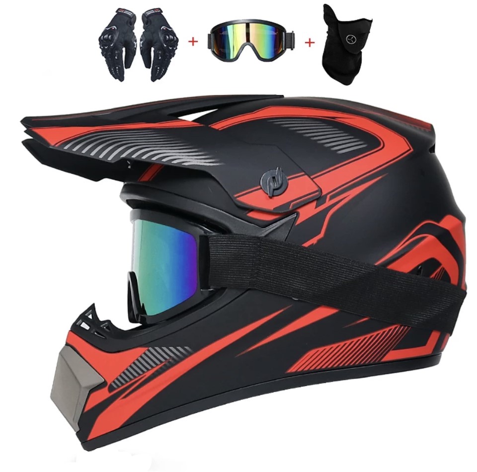 Moto helma krosová XTR černo-červená SET