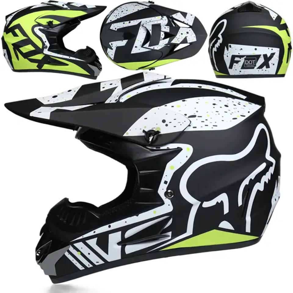 Moto helma krosová FOX černo-zeleno-bílá