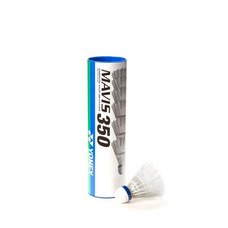 Plastové badmintonové míče Yonex Mavis 350 6ks bílé s modrým pruhem