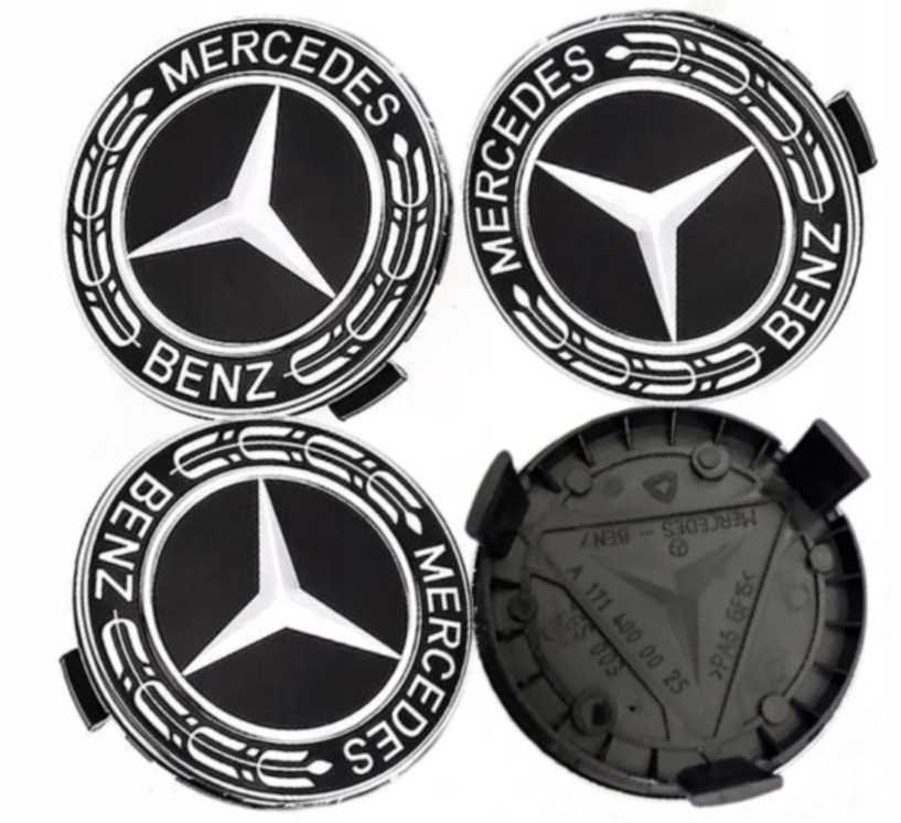 Středové kryty kol s logem Mercedes Benz černé 4Ks 75mm