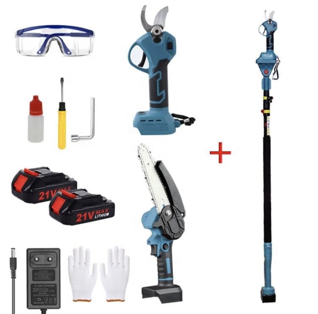Zahradní AKU nůžky + pila 6" teleskopická 21V